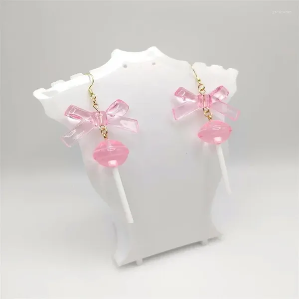 Pendientes colgantes linda coqueta rosa caramelo arco piruleta decora