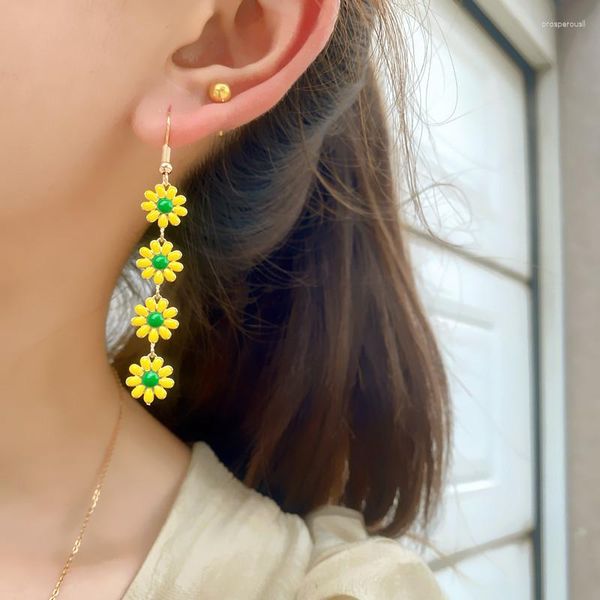 Pendientes colgantes lindas Daisy Flower Drop For Women 2023 tendencia colorida dulce girasol largo Tassel Tassel Party Jewellry Regalo