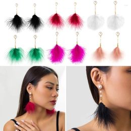 Boucles d'oreilles pendantes en forme de plume, Imitation de perle, pompon en cristal, longue Niche, Design, sens, tempérament géométrique, bijoux d'oreille