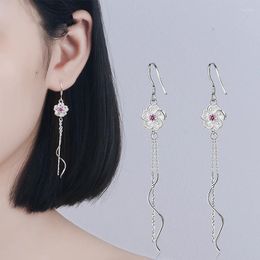 Boucles d'oreilles en peluche mignonnes fleur minuscule rose zircone en cristal torsion longs pavillon drop fête des bijoux de fête de mode