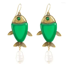 Boucles d'oreilles pendantes en émail vert pour fille, bijoux uniques en forme de carpe, Design en perles, cadeau pour femmes