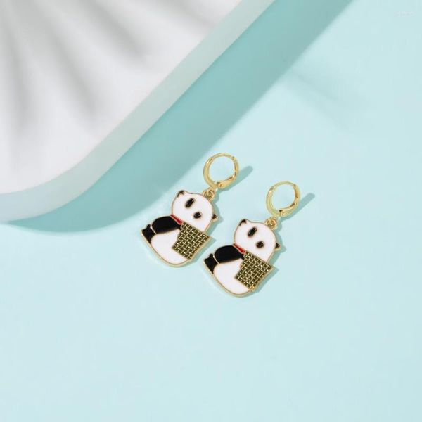 Boucles d'oreilles pendantes filles mignonnes Huggies cerceau mode dessin animé coloré émail Panda pendentif pour femmes fête bijoux cadeaux en gros
