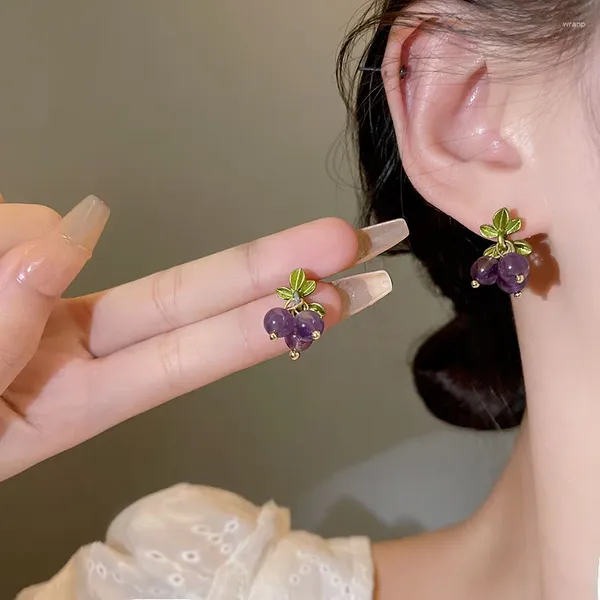 Pendientes colgantes bonitos de uva para mujeres y niñas, cuentas verdes moradas dulces, pendientes con gancho de gota de fruta, accesorios de joyería de moda