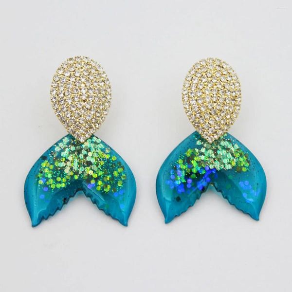 Boucles d'oreilles pendantes sirène mignonne pour femmes et filles, bleu vert, queue de poisson, goutte d'été, plage, vacances, bijoux cadeau d'amitié