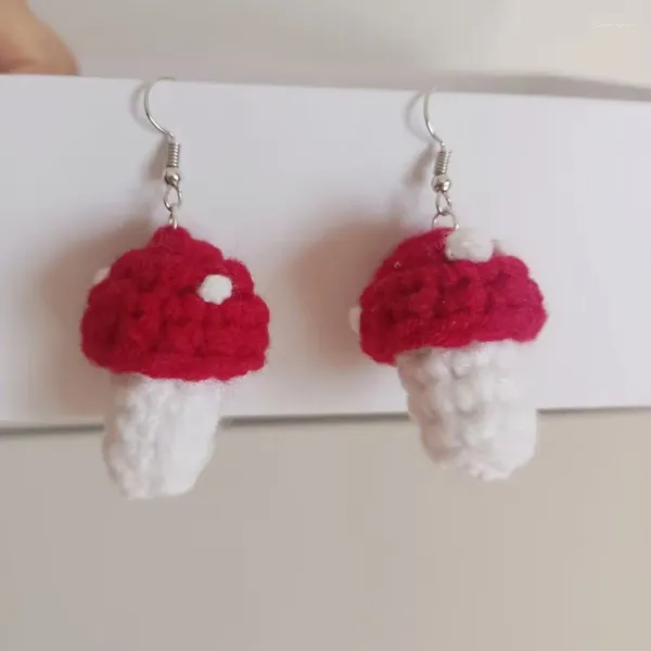 Pendientes colgantes con forma de seta para mujer, hilo de punto hecho a mano, ganchillo, regalo de joyería para fiesta y vacaciones