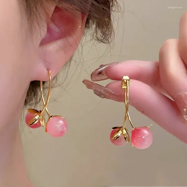 Boucles d'oreilles en pente mignonnes rose tomate longue pour femmes coréen face arrière arrière arrière suspendu les bijoux de boucles d'oreille charme amis cadeaux