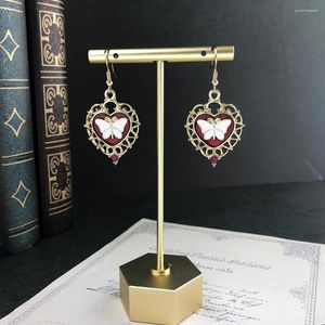 Boucles d'oreilles pendantes mignon/ornement romantique en gros Animal en forme de coeur creux doré papillon goutte gemmes filles