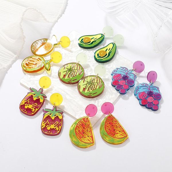 Boucles d'oreilles pendantes mignon Simulation Fruits acrylique doux ananas raisin impression Ins mode oreille accessoires pour femmes bijoux