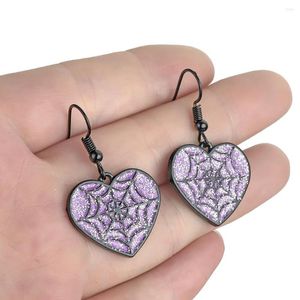 Boucles d'oreilles pendantes Style mignon coréen Halloween spectre toile d'araignée violet amour coeur mode femmes cerceau amoureux cadeaux