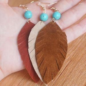 Dangle Oorbellen Knipsel Fringe Kwastje Echt Leer Feather Leaf Drop Voor Vrouwen Lamsvacht Handgemaakte Sieraden