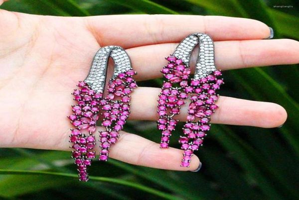 Pendientes colgantes CWWZircons brillante circonita cúbica roja pavimentada fiesta de gota larga boda para mujeres joyería de trabajo de piedra pesada CZ2909356329