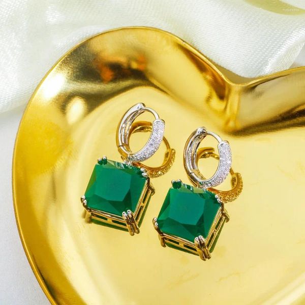 Boucles d'oreilles en peluche cwwzircons vintage princesse coupée emerald drop earrings for women fête green cubic zircon huggie cerce