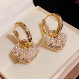 Boucles d'oreilles pendantes en forme de perle plaquée or, boucles d'oreilles, deux utilisations, breloque cerceau, bijoux de luxe esthétiques de créateur