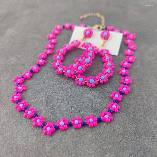 Boucles d'oreilles pendantes en forme de marguerite, fleur, perle de verre faite à la main pour femmes, anneaux d'oreille circulaires, bijoux Boho