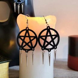 Boucles d'oreilles pendantes gothiques foncées, pentagramme noir, pompon pour femmes, bijoux gothiques Vintage, accessoires d'halloween, cadeau