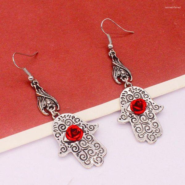 Boucles d'oreilles pendantes gothique foncé chauve-souris goutte pour les femmes en forme de main yeux fleur ancienne couleur argent Punk hommes boucle d'oreille bijoux en gros