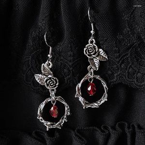 Boucles d'oreilles pendantes gothique foncé occulte Rose cristal goutte pour femmes Vintage couleur argent Goth Punk bijoux de mode accessoires d'halloween
