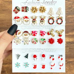 Pendientes colgantes DAXI 6pcs-set Colección de Navidad Conjunto de pendientes Simplicidad Dibujos animados Goteado Elk Santa Claus Árbol Joyería femenina