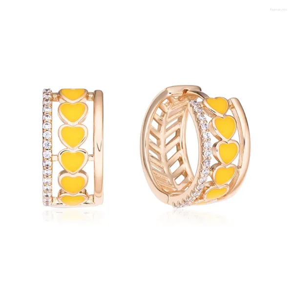 Pendientes colgantes Dckazz pendiente de gota hueco incrustación romántica esmalte en forma de corazón amarillo 585 Color oro rosa joyería de boda para mujer