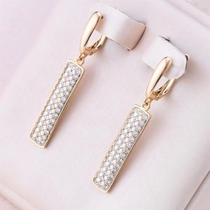 Dangle Oorbellen Dckazz Luxe Rechthoek Druppel Oorbel Ontwerp Inlay Natuurlijke Zirkoon 585 Rose Goud Kleur Voor Vrouw Banket Sieraden