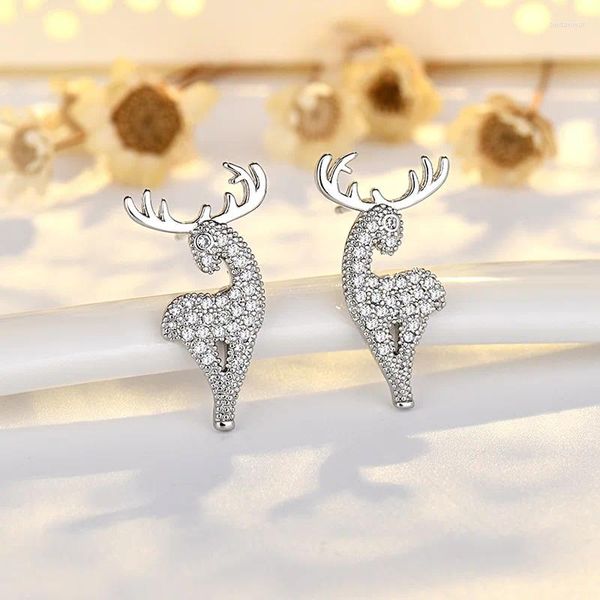 Boucles d'oreilles pendantes en forme de cerf, plaqué argent Sterling, boucles d'oreilles de noël coréennes, aiguille 925, sans allergie, bijoux pour femmes