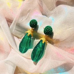 Boucles d'oreilles pendantes en résine verte aubergine pour femmes, breloque délicate, mode coréenne, bijoux Vintage exquis, accessoires romantiques