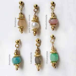 Boucles d'oreilles pendantes, breloque délicate, pendentif en pierre naturelle, perle d'eau douce, Amazonite, Labradorite, Chrysoprase, bijoux de perçage, cadeau pour femmes