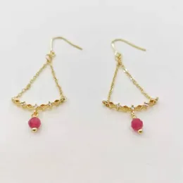 Boucles d'oreilles en pendaison délicate à facettes Ruby Zircon Pendants charms 14k Chain rempli de chaîne remplie pour les femmes inhabituelles