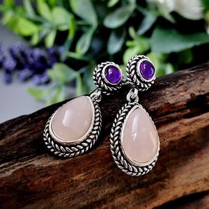 Dangle Boucles D'oreilles Délicat Rose Pierre Larme Pour Femmes Fille Dainty Violet Résine Perles Strass Déclaration