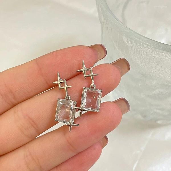 Pendientes colgantes delicados y transparentes para mujer, accesorio de gota de cristal transparente, aguja de plata 925, joyería de moda, estrella