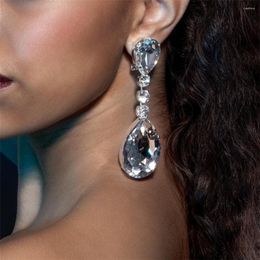 Boucles d'oreilles pendantes de luxe strass brillant Super grand pendentif gouttelette fête de mariage fille bijoux cristal géométrique