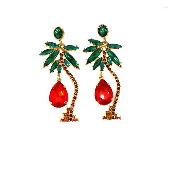 Pendientes colgantes con diseño de árbol de coco para mujer, aretes llamativos de cristal de Palma de Color dorado Vintage, joyería de moda