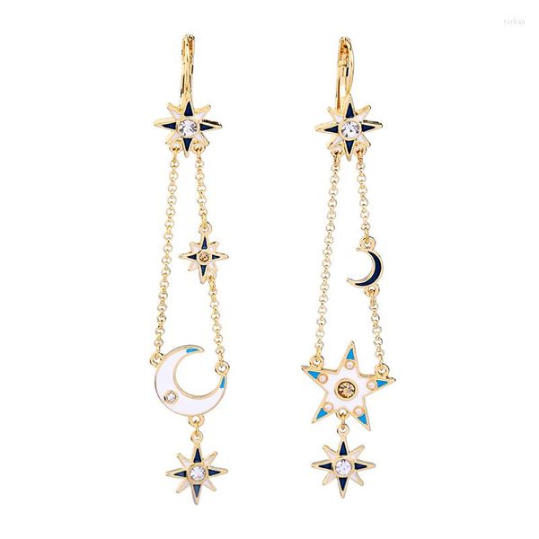 Boucles d'oreilles pendantes Design verre pierre émail lune étoile goutte boucle d'oreille mode à la mode pour les femmes en gros bijoux accessoires