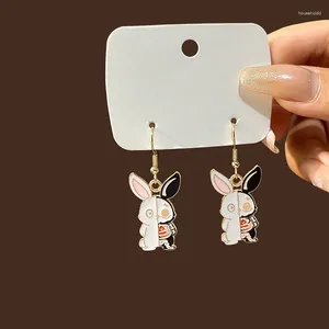 Boucles d'oreilles pendantes Design demi-crâne lapin pour femmes, dessin animé créatif Animal chat chauve-souris goutte filles Halloween fête bijoux cadeau