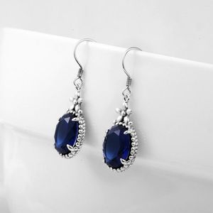 Boucles d'oreilles pendantes Designer Gemstone Drop pour les femmes 925 Sterling Silver Luxury Sapphire Oval Cut Vintage Crystal Dating Gifts Fine Jewelry