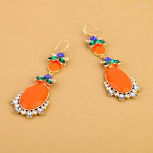 Boucles d'oreilles pendantes Designs élégant Orange longue goutte pour les femmes avec de vrais bijoux de mode couleur or Chic