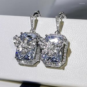 Pendientes colgantes Diamante 925 Pendiente de plata Mujer Punk Azul Boda Joyería fina Moda Mariposa Pluma de oro Regalo de aniversario Lujo