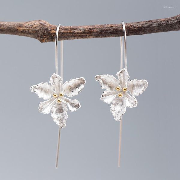 Boucles d'oreilles pendantes divisées en Six pétales S925, crochet d'oreille en argent, accessoires naturels élégants de Style National.