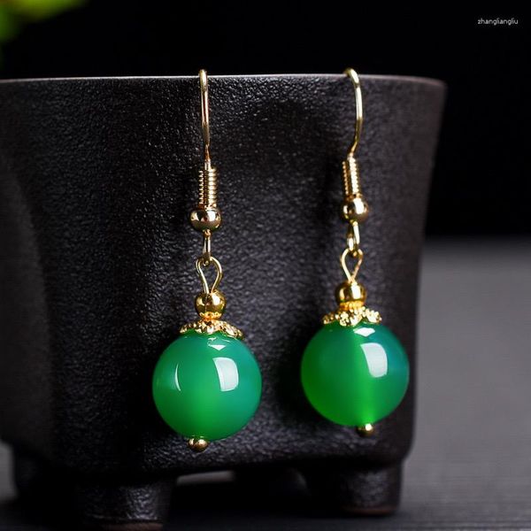 Pendientes colgantes DIY Cuentas de ágata verde natural Jade Charm Jadeíta Joyería Accesorios de moda Amuleto de la suerte tallado a mano Regalos para su mujer