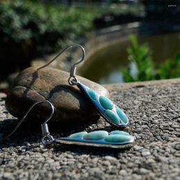 Pendientes colgantes DJ CH Vintage gota de agua para mujer hecho a mano joyería de plata de ley 925 pendiente de oreja Larimar genuino