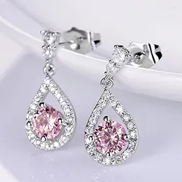 Boucles d'oreilles DODO en cristal rose pour femmes, couleur argent, bijoux de mariée, accessoires de fête, vêtements quotidiens féminins
