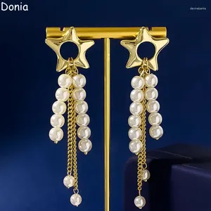 Boucles d'oreilles en peluche Donia Jewelry Fashion à cinq points étoiles titanium en acier micro-infiltré Zircon Silver Needle Luxury Chain Pearl