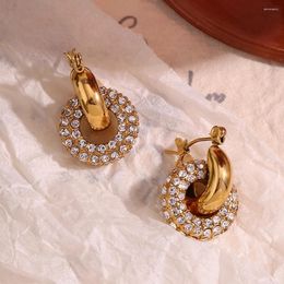 Boucles d'oreilles pendantes en forme de beignet, résistantes à l'eau, sans ternissement, en acier inoxydable 316L, pour femmes, décoration plaquée or 18 carats