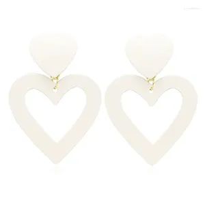 Boucles d'oreilles pendantes en forme de Double cœur, légères, creuses, couleur bonbon, breloque pour femmes et adolescentes F19D