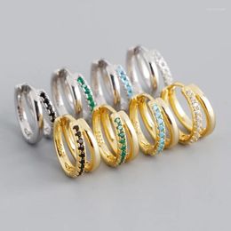 Boucles d'oreilles pendantes Double anneau incrusté de Zircon de couleur, en argent Sterling S925, Clip d'oreille, personnalité à la mode
