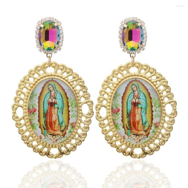 Boucles d'oreilles pendantes goutte croix Maria bohême exagération gland cristal grande Religion grande longue oreille Brinco Oorbellen cadeau de noël