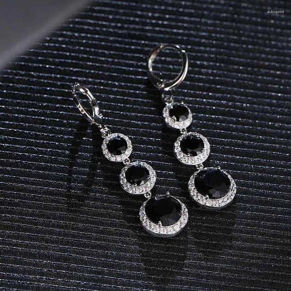 Pendientes colgantes para mujer, aretes largos de cristal redondos simples, accesorios de perforación de Color oro blanco, joyería de moda al por mayor KCE206