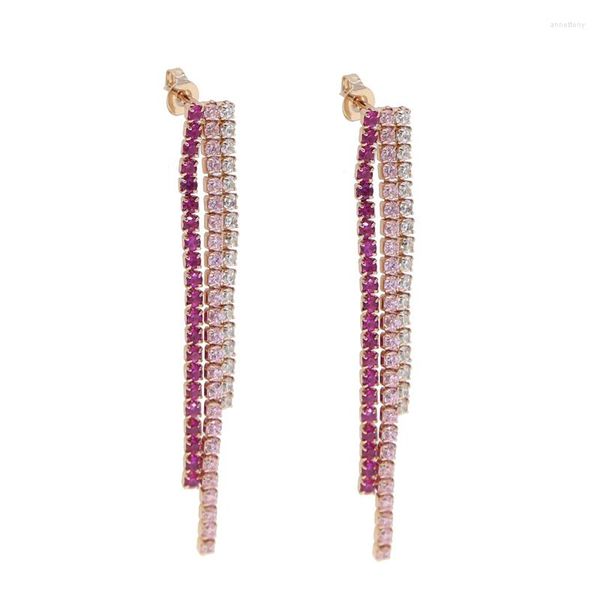 Boucles d'oreilles pendantes en Zircon cubique, petite chaîne de Tennis, pompon avec plaqué or et argent, bijoux de 6cm de Long pour femmes, livraison directe