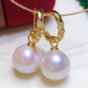 Boucles d'oreilles pendantes double usage en perles d'eau douce naturelles, clip d'oreille en argent 925, cercle parfait, lumière forte, 11-12mm
