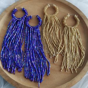 Boucles d'oreilles pendantes Dvacaman bohème fait à la main perlé Long gland pour les femmes multicouche tressé Style ethnique perle de rocaille cerceau bijoux
